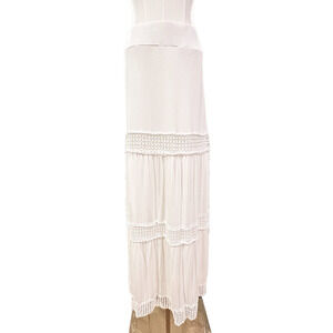 Maria Gabrielle White Crochet Lace Cut Out Pull On Maxi Skirt Large Boho Peasant